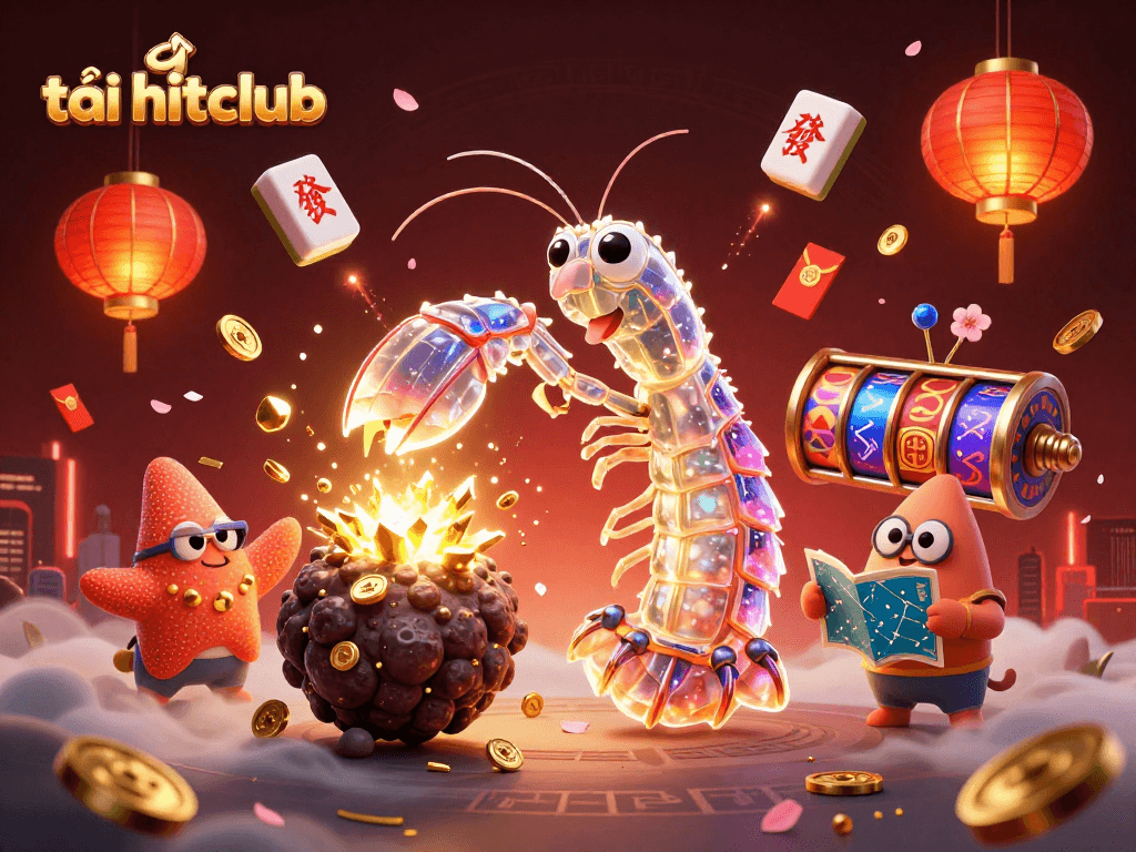 Experience the thrill of tải hitclub with a vibrant casino scene featuring dynamic characters and rich decorations.