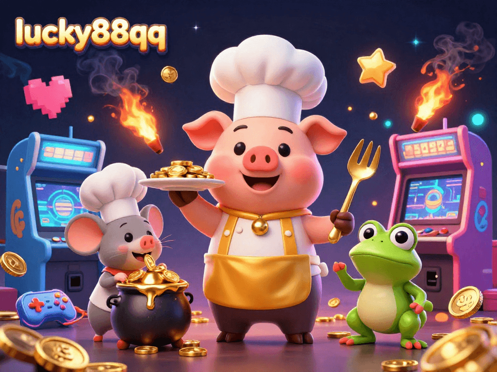 Experience the thrill at lucky88qq with vibrant casino characters and glowing game elements.