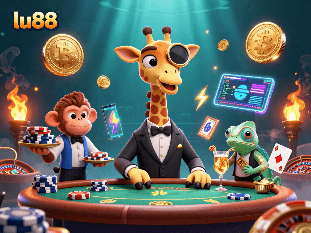 Enjoy thrilling poker action with lu88 featuring a high-roller giraffe, monkey valet, and chameleon bartender.