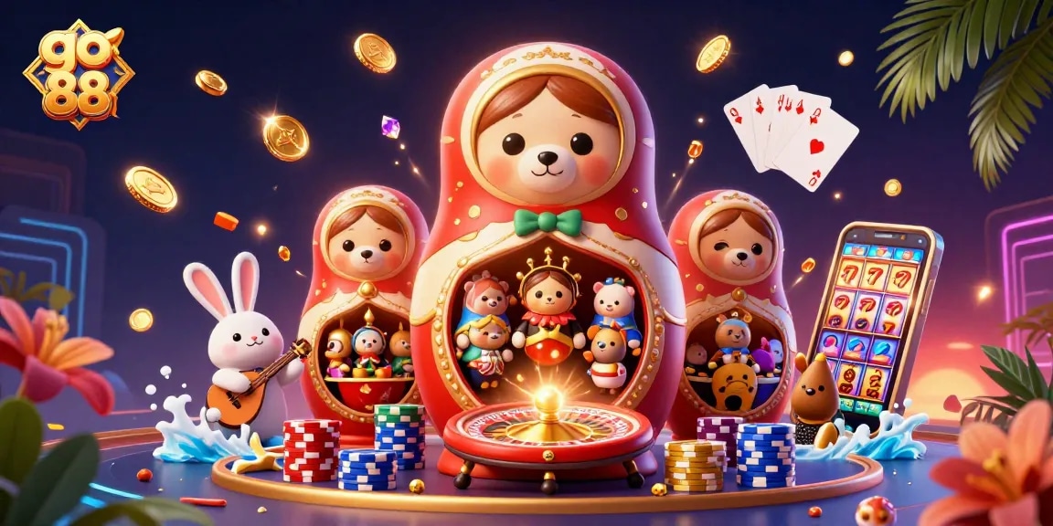 Play and win on go 88 with vibrant casino characters and dynamic gaming elements in a colorful scene.