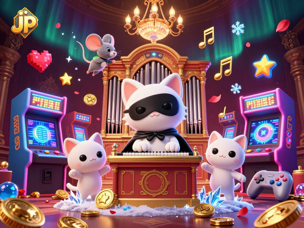 Experience the excitement of jp with a vibrant casino scene featuring a phantom cat and mouse acrobat.