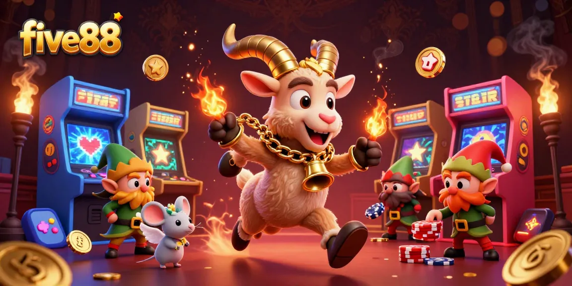 Experience thrilling gameplay at five88 with lively characters in a dynamic casino scene.