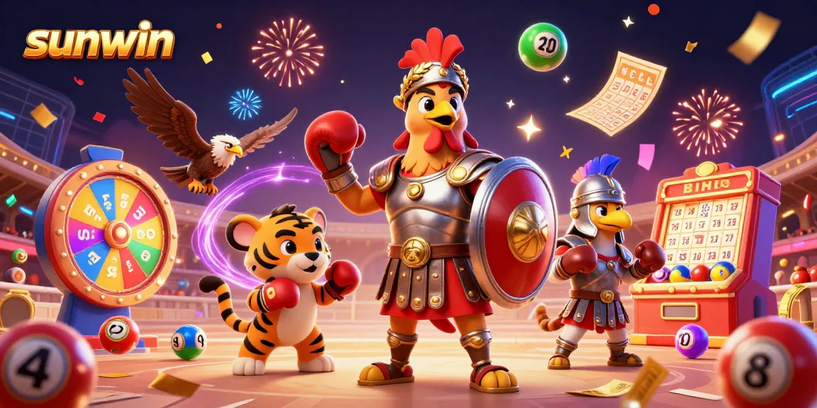 sunwin draws players in with a lively 3D scene of a rooster warrior amidst dynamic lottery elements.