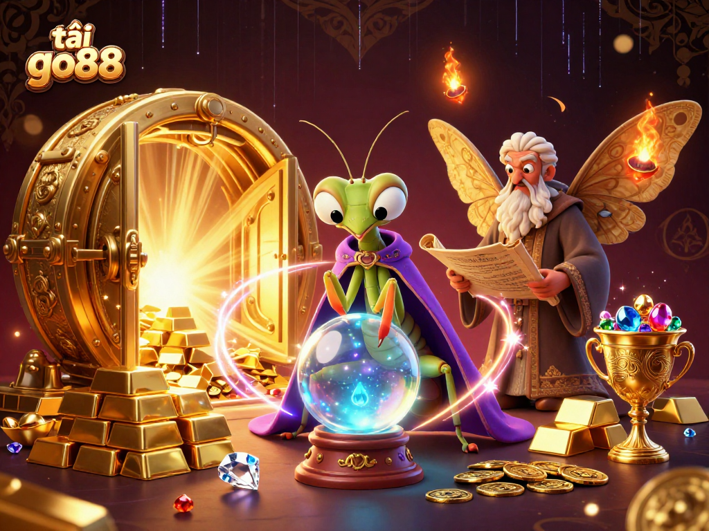 Engage with the magic of tải go88 through the vibrant 3D casino scene showcasing fortune tellers and treasures.