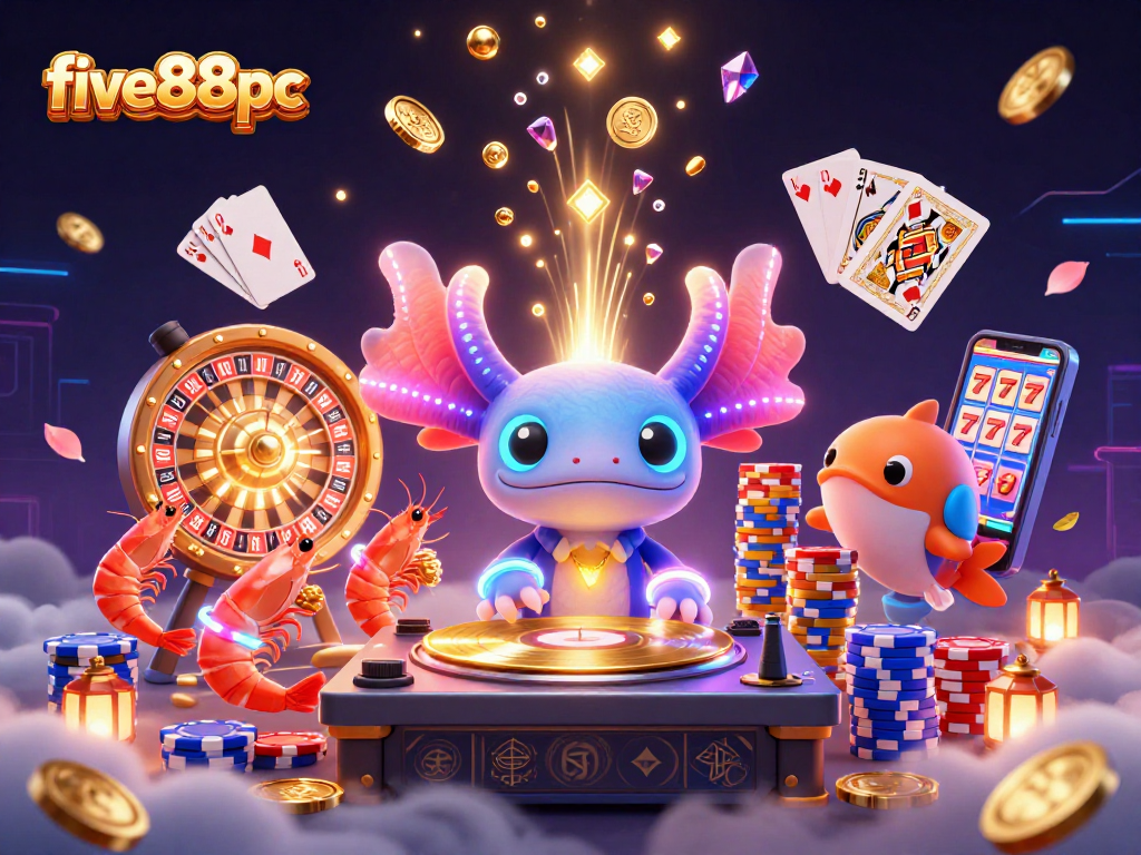Experience the excitement of five88pc with a vibrant underwater casino scene featuring animated characters and slot machines.