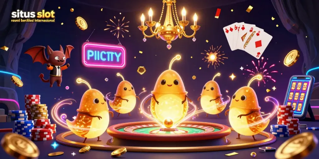Engage with situs slot resmi berlisensi internasional as glowworms illuminate a vibrant casino scene.