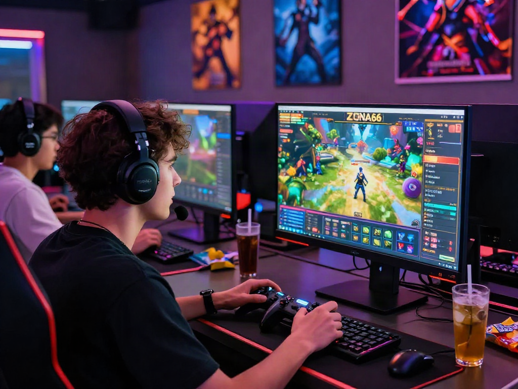 ZONA66 player engaging in vibrant online gaming session with dynamic graphics and immersive atmosphere.