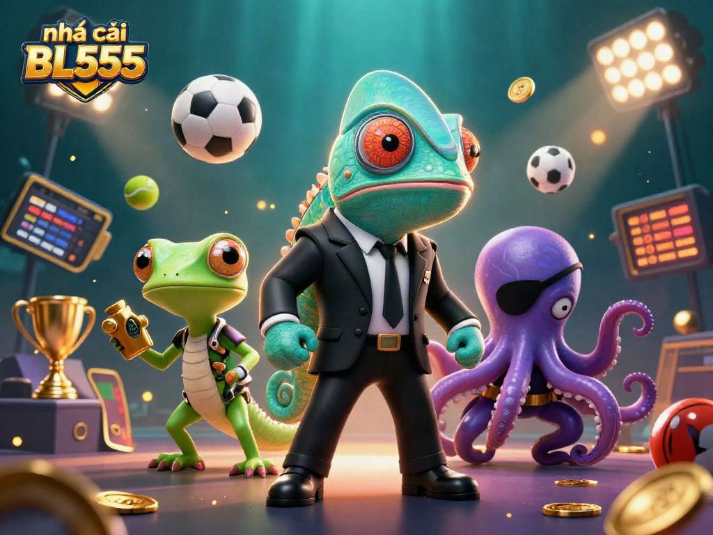 Engage with nhà cái BL555 through thrilling gaming action, showcasing vibrant casino elements and captivating characters.