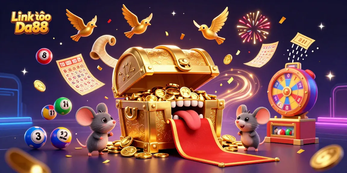 Play and win at Link vào Da88 with vibrant lottery balls and exciting prize elements in a dynamic, festive scene.