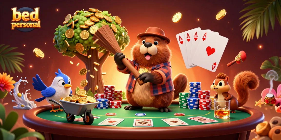 Engage with bed personal's dynamic gambling scene showcasing vibrant characters immersed in poker action.