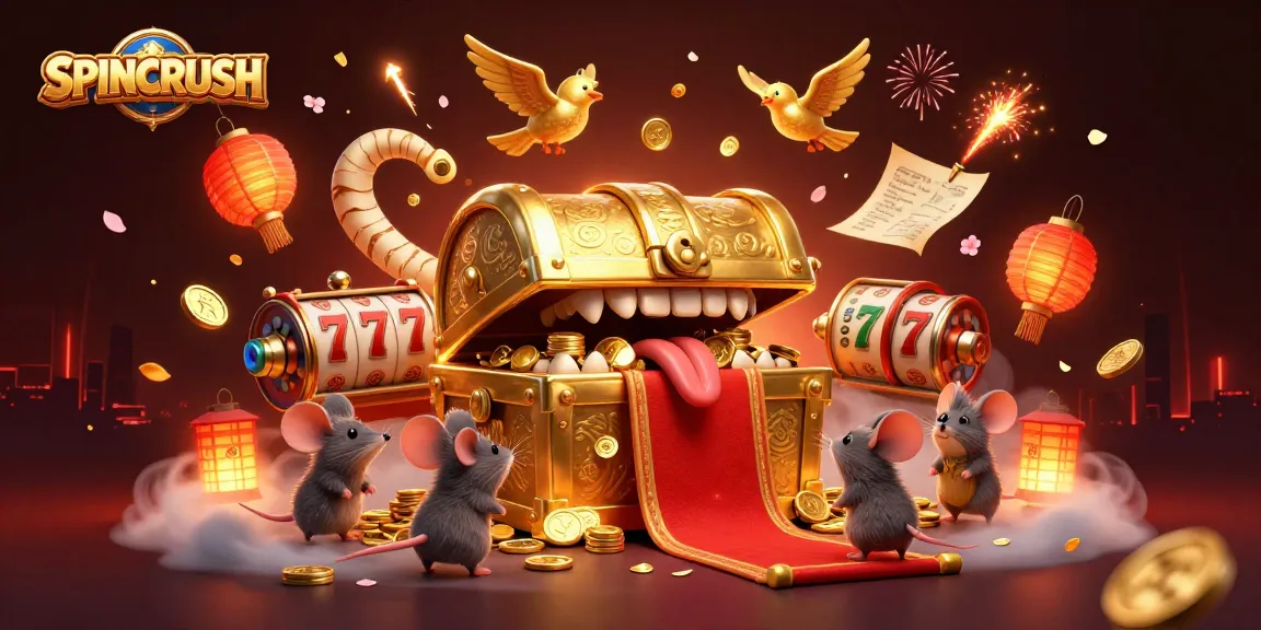 Engage with SPINCRUSH through a vibrant 3D scene of golden treasures and thrilling slots.