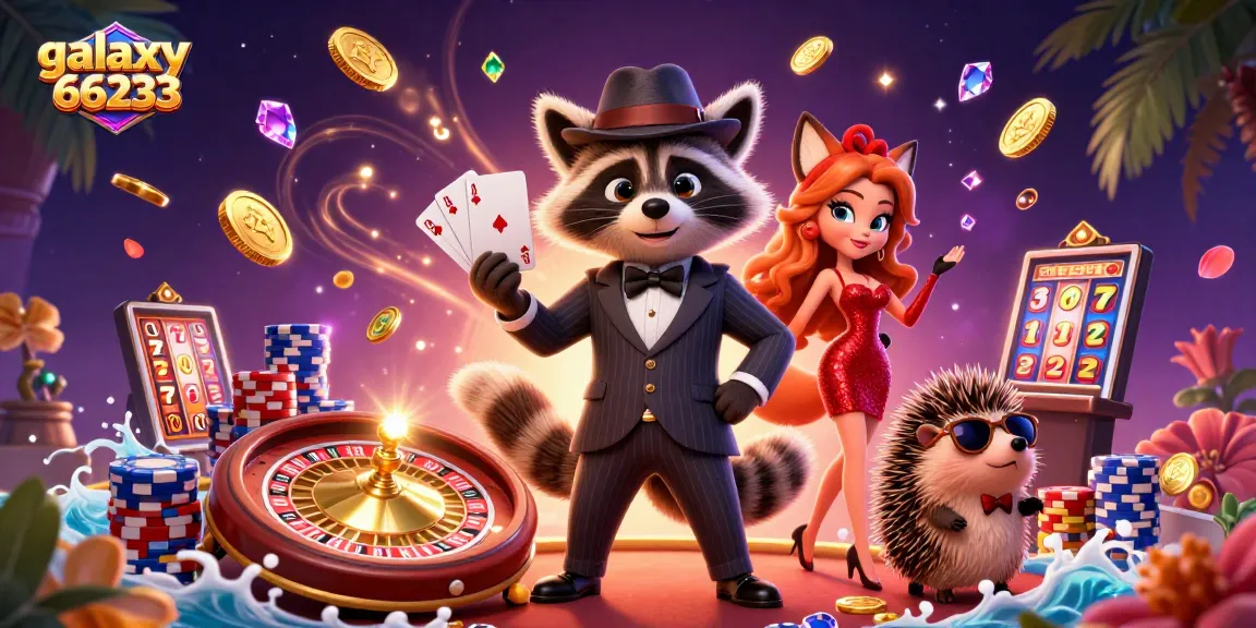 Experience the excitement of galaxy66233 with 3D cartoon characters winning at the casino.