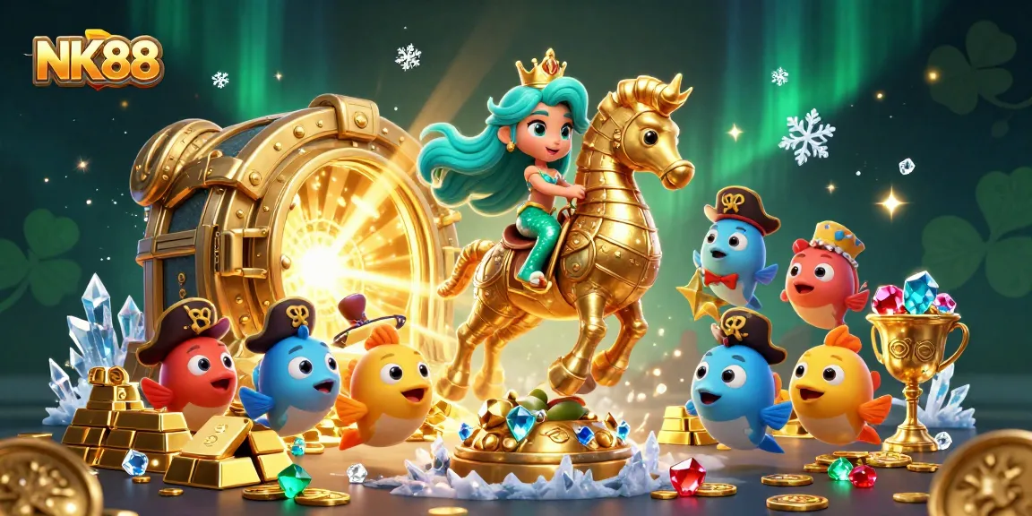 Experience exciting wins at NK88's colorful casino adventure with mermaids and treasure.