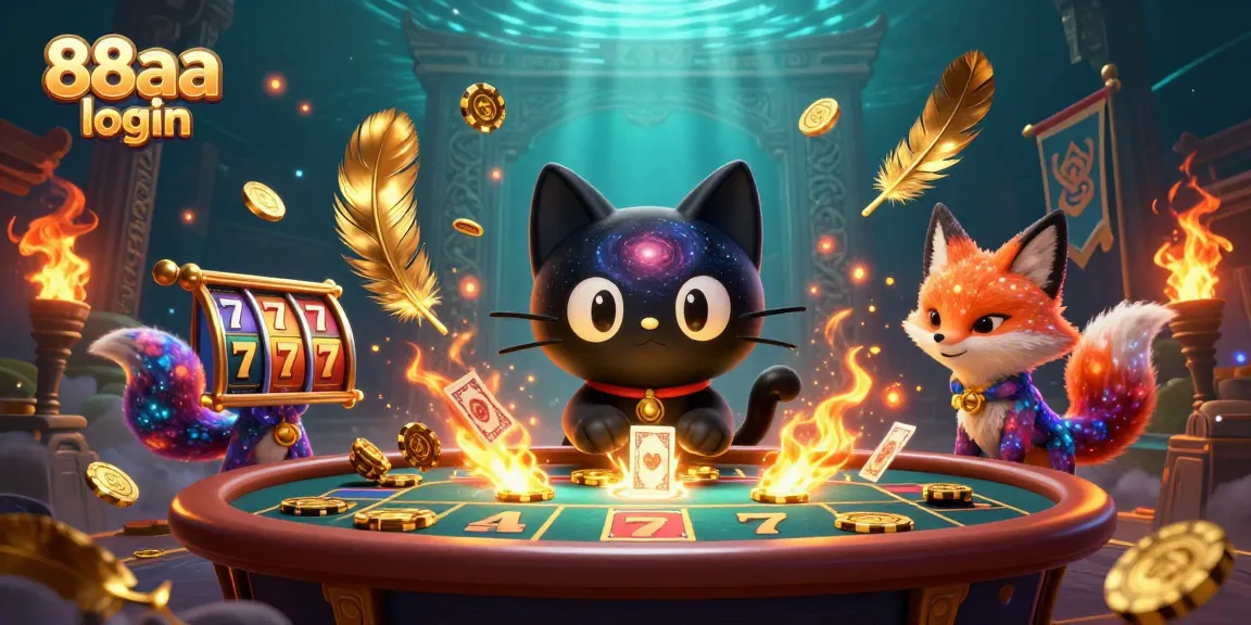 Engage with the vibrant 88aa login cosmic casino scene filled with golden chips and dynamic slot reels.