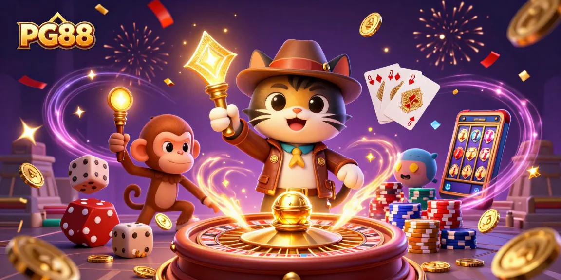 PG88 showcases exciting casino adventure with an archaeologist cat and monkey, revealing treasures.