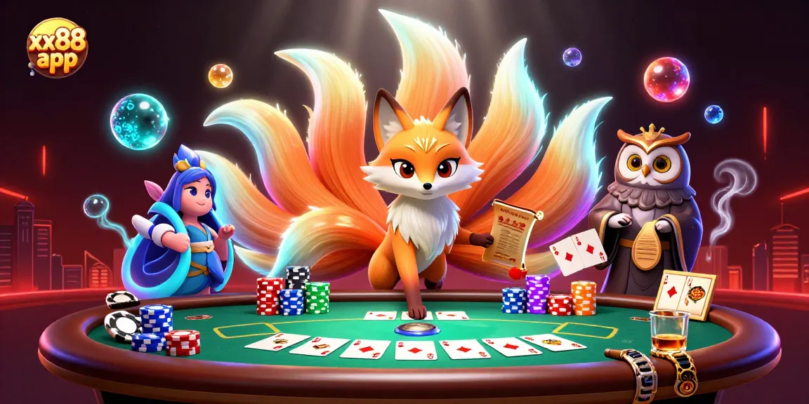 Experience the thrill of the xx88 app with vivid illustrations of casino elements and glowing characters.