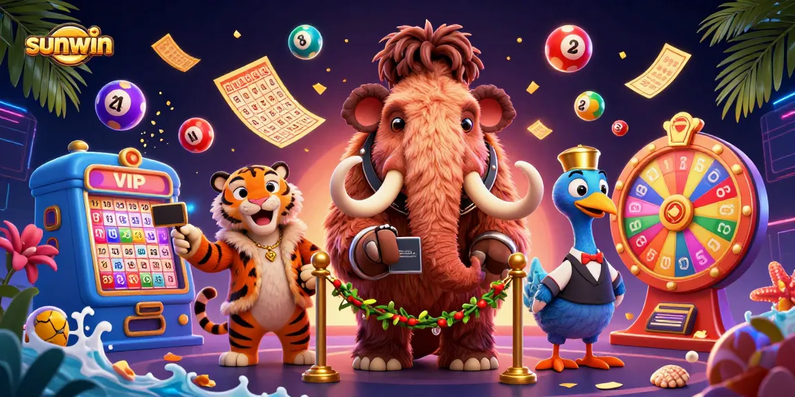 Experience the thrilling sunwin casino scene with vibrant elements and colorful lottery action.