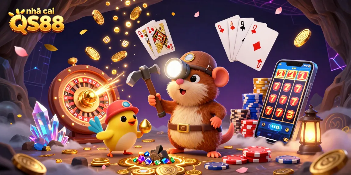 Experience thrills with nhà cái QS88 as treasure hunter mole explores a cave of treasures.