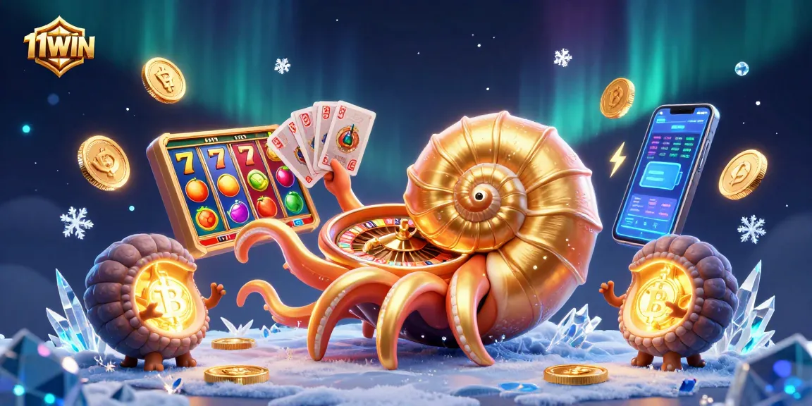 Experience the thrill of winning with 11WIN's vibrant 3D casino illustration, featuring a nautilus roulette wheel.