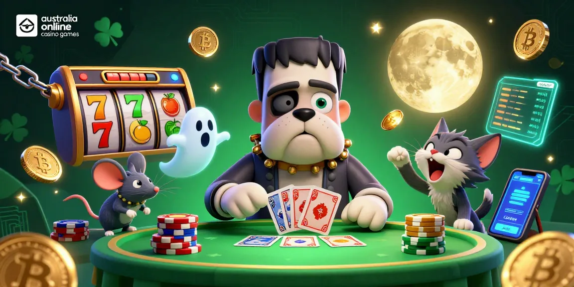 Engage with dynamic australia online casino games at a spooky table with unique characters and rich details.