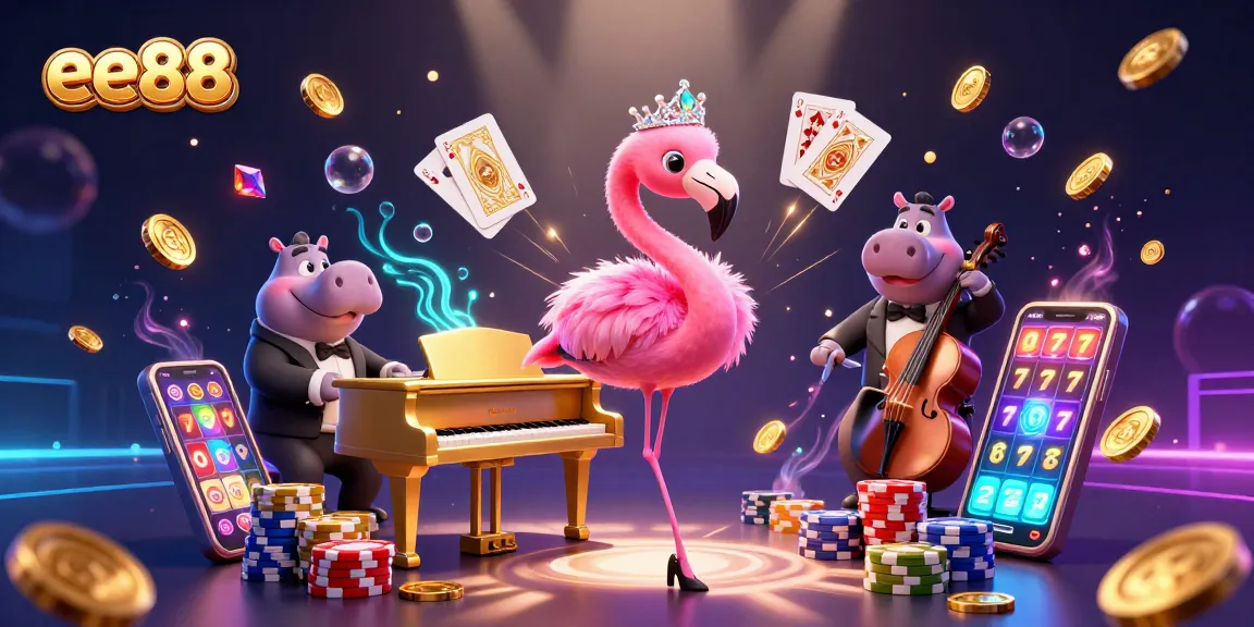 Experience the excitement of ee88 online casino with vibrant scenes filled with coins, cards, and celebrations.