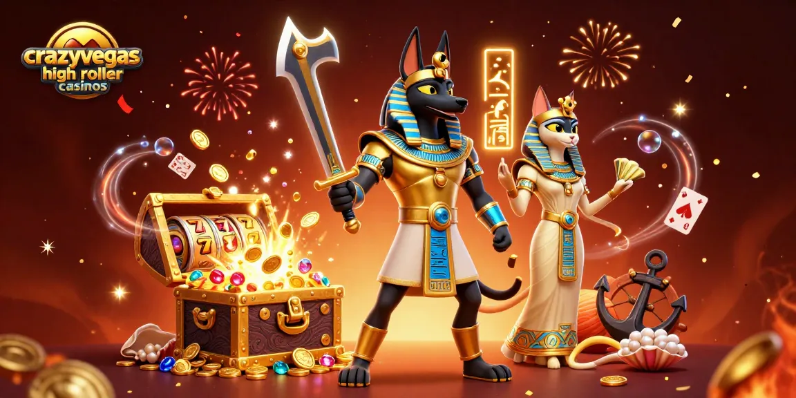 Experience the thrill at crazyvegas high roller casinos with Anubis and Bastet amid jackpot treasures.