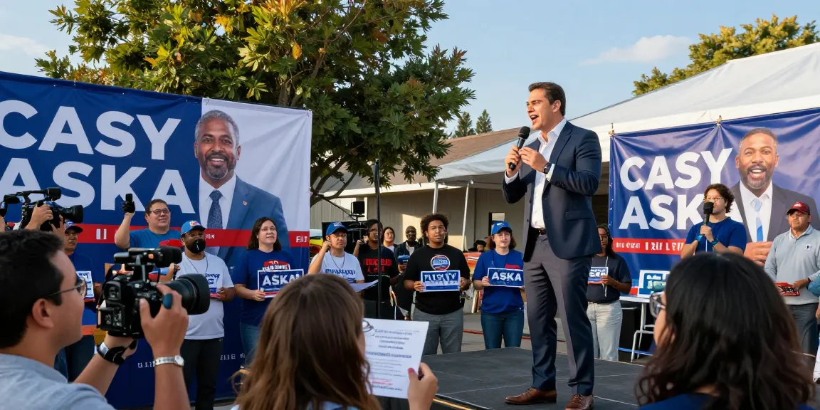 Casey Askar addressing supporters during a political rally, capturing dynamic community engagement.