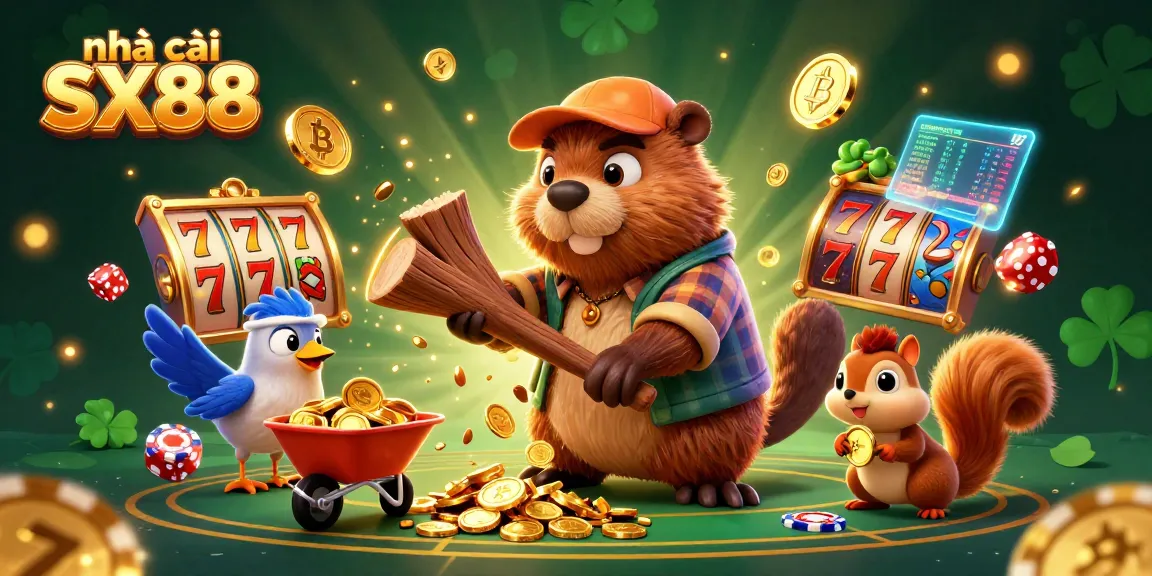 Engage with nhà cái SX88 in this vibrant illustration showcasing dynamic casino elements and characters.